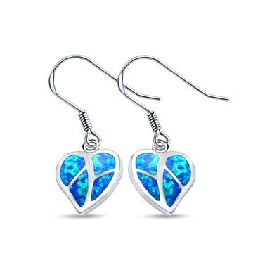 Drop Dangle Heart Earrings Lab Created Blue Opal 925 Sterling Silver(14mm)